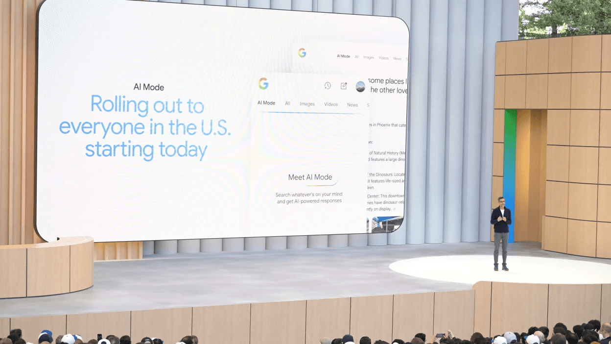 Photo of the AI Mode announcement at Google I/O 2025